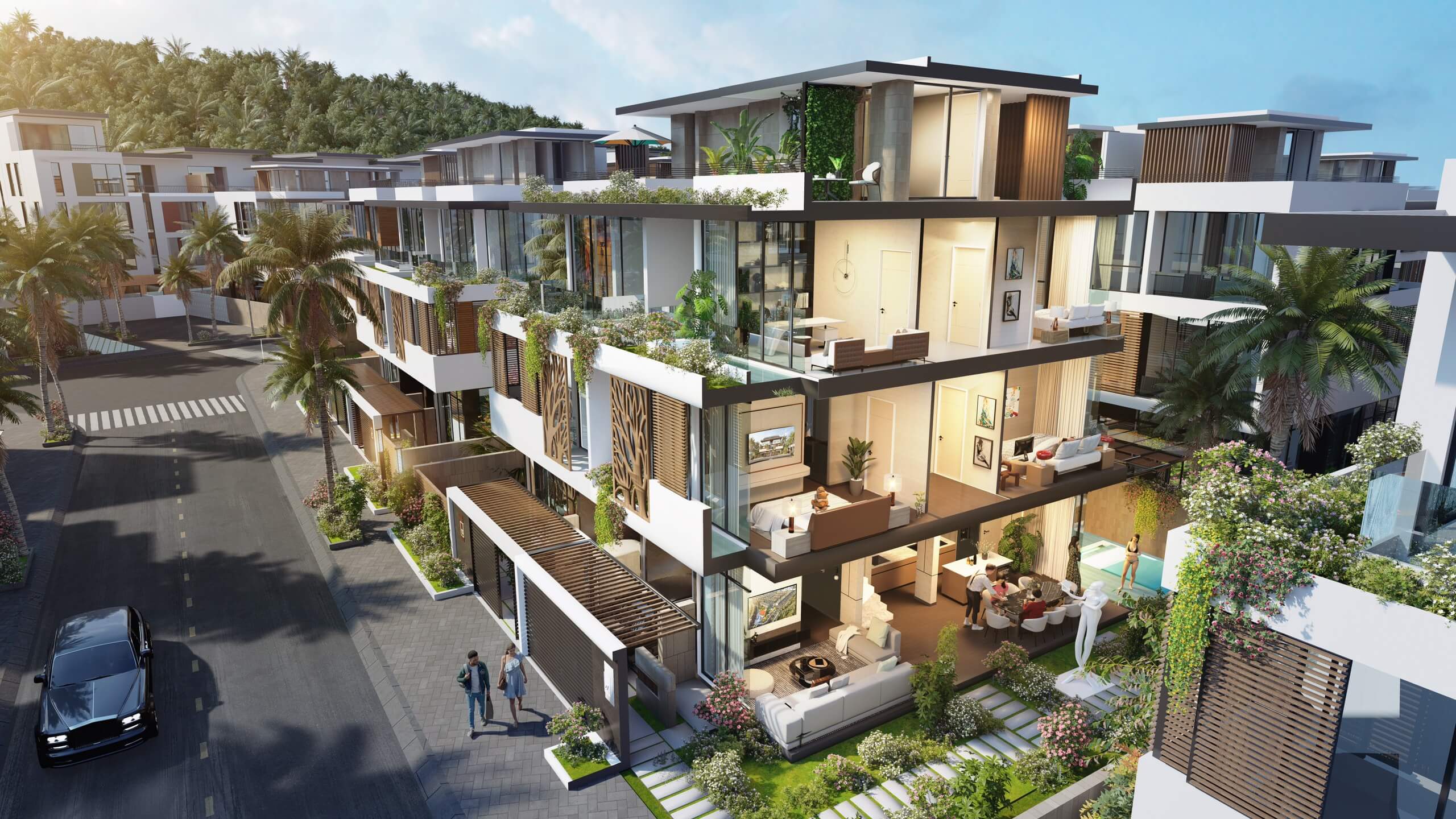 mặt cắt đứng biệt thự Coral Hawaii Meyhomes Phú Quốc